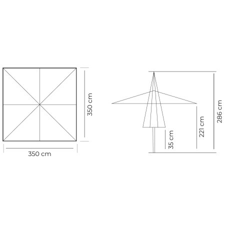 3.5x3.5m Aluminum Parasol for Hospitality HD Measures