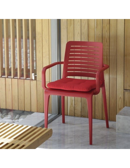 Sillón PARK apilable sho1104008 detalle con cojin opcional rojo