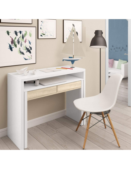 OFERTA Mesa escritorio extraible blanco y roble mju2010007