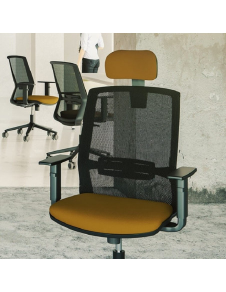 Chaise de bureau ergonomique SYNCHRONE avec dossier en maille et de la tête ste72004