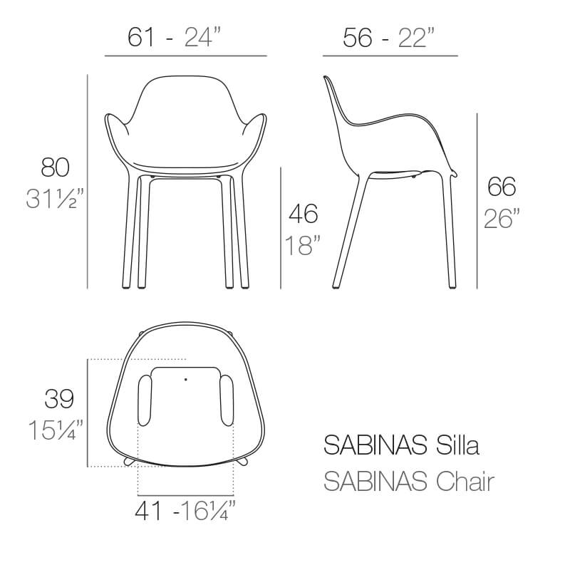 medidas de la cadeira SABINAS com braço por VONDOM | comprar móveis de hotel online
