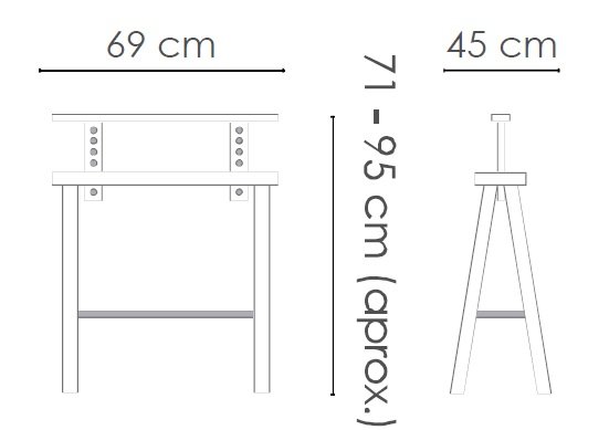 Medidas caballet regulable en altrua de pino macizo
