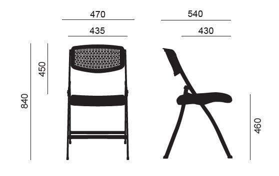 Dimensions de la chaise pliante SEUL d'EUROMOF en noir et blanc
